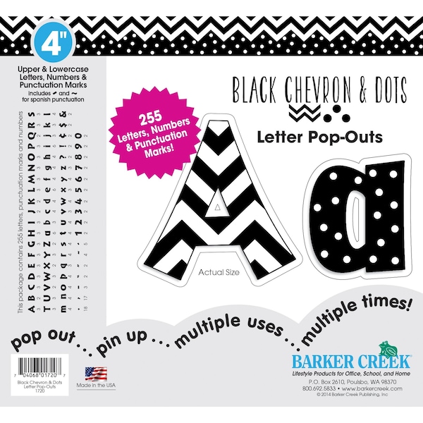 Barker Creek Black Chevron & Dots 4" Letter Pop-Outs, 255 Characters/Set 1720 - main